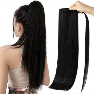 Full Shine Ponytail Extension Real Human Hair Silky Straight 14 Inch Wrap Around